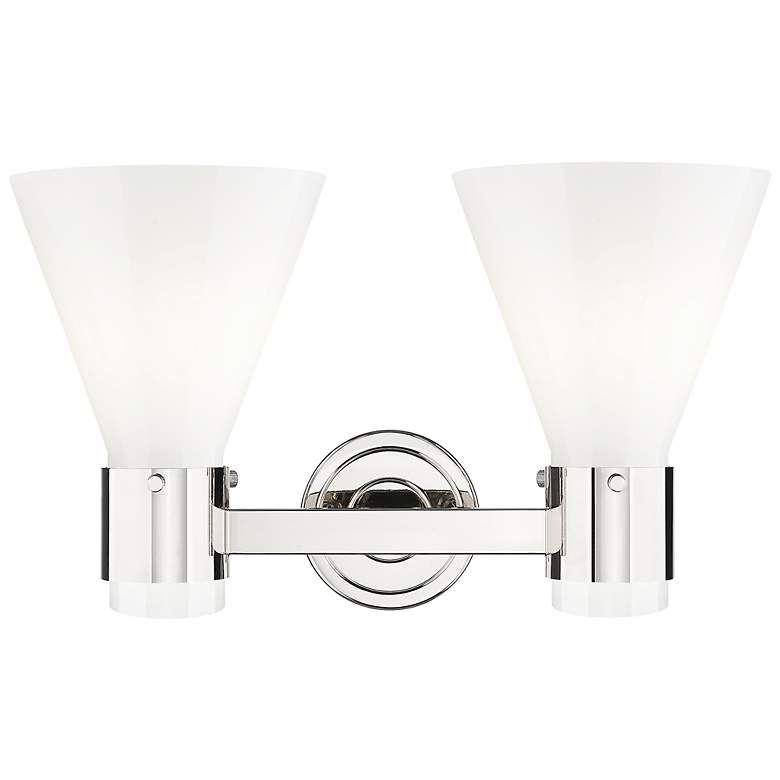 Image 3 Lawton Cone 16"W 2 Light Nickel Wall Bath Light w/ Gloss White Shade more views