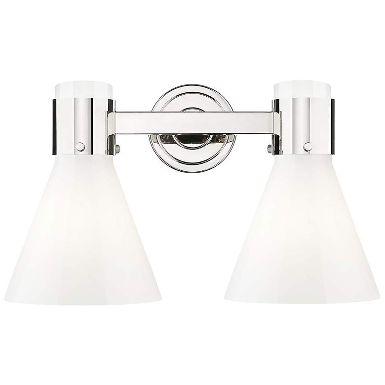 Image 4 Lawton Cone 16"W 2 Light Nickel Wall Bath Light w/ Gloss White Shade more views