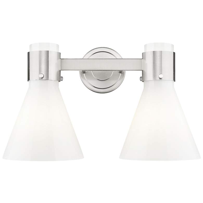 Image 1 Lawton Cone 16"W 2 Light Satin Nickel Bath Light w/ Gloss White Shade