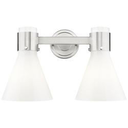 Lawton Cone 16"W 2 Light Satin Nickel Bath Light w/ Gloss White Shade