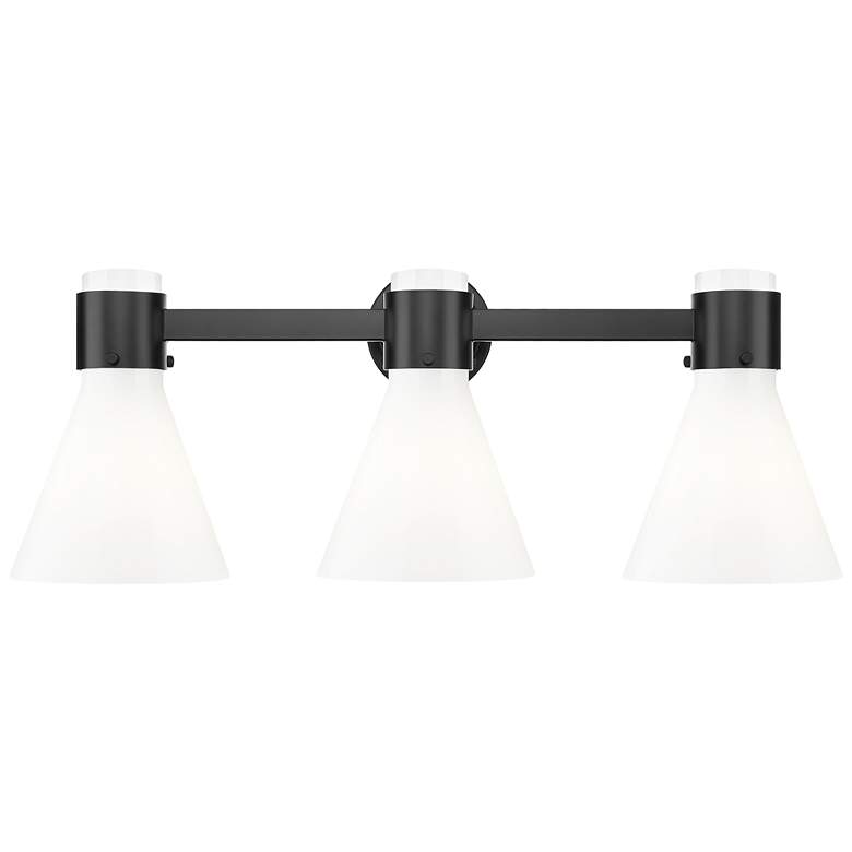 Image 1 Lawton Cone 24"W 3 Light Black Wall Bath Light w/ Gloss White Shade