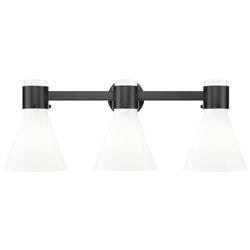 Lawton Cone 24"W 3 Light Black Wall Bath Light w/ Gloss White Shade