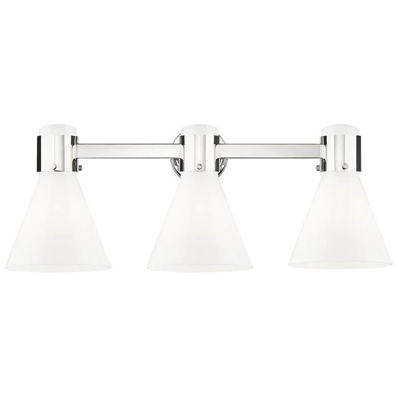 Image 1 Lawton Cone 24"W 3 Light Nickel Wall Bath Light w/ Gloss White Shade