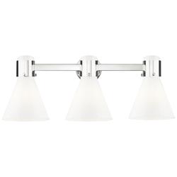 Lawton Cone 24"W 3 Light Nickel Wall Bath Light w/ Gloss White Shade