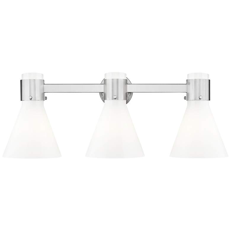 Image 1 Lawton Cone 24"W 3 Light Satin Nickel Bath Light w/ Gloss White Shade