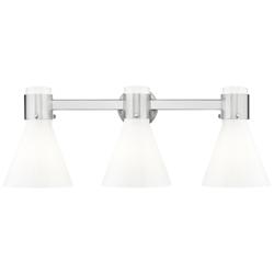 Lawton Cone 24"W 3 Light Satin Nickel Bath Light w/ Gloss White Shade