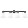 Lawton Cone 34"W 4 Light Black Wall Bath Light w/ Gloss White Shade