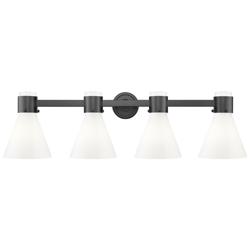 Lawton Cone 34"W 4 Light Black Wall Bath Light w/ Gloss White Shade
