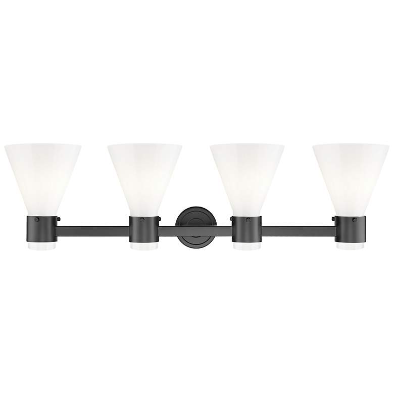 Image 2 Lawton Cone 34"W 4 Light Black Wall Bath Light w/ Gloss White Shade more views