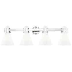 Lawton Cone 34"W 4 Light Nickel Wall Bath Light w/ Gloss White Shade