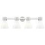 Lawton Cone 34"W 4 Light Satin Nickel Bath Light w/ Gloss White Shade