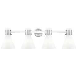 Lawton Cone 34"W 4 Light Satin Nickel Bath Light w/ Gloss White Shade