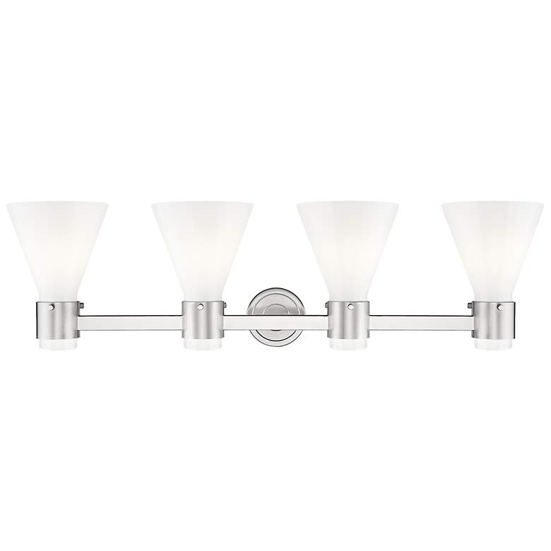 Image 2 Lawton Cone 34"W 4 Light Satin Nickel Bath Light w/ Gloss White Shade more views