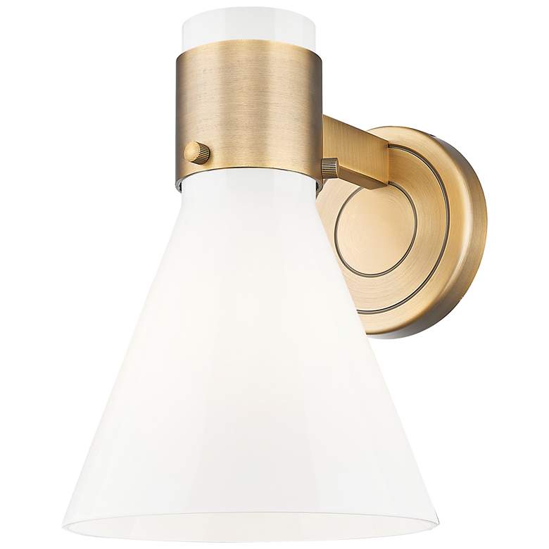 Image 1 Lawton Cone 8.5" High Brushed Brass Wall Sconce With Gloss White Shade