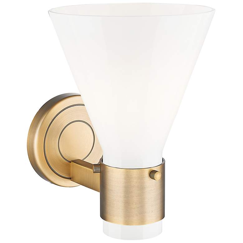 Image 3 Lawton Cone 8.5" High Brushed Brass Wall Sconce With Gloss White Shade more views