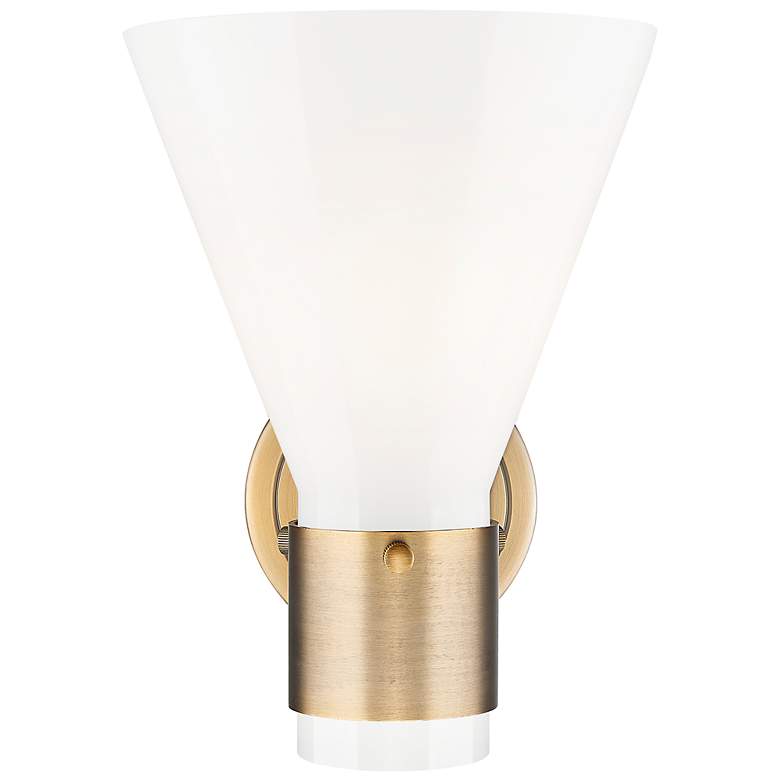 Image 4 Lawton Cone 8.5" High Brushed Brass Wall Sconce With Gloss White Shade more views