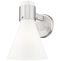 Lawton Cone 8.5" High Satin Nickel Wall Sconce With Gloss White Shade