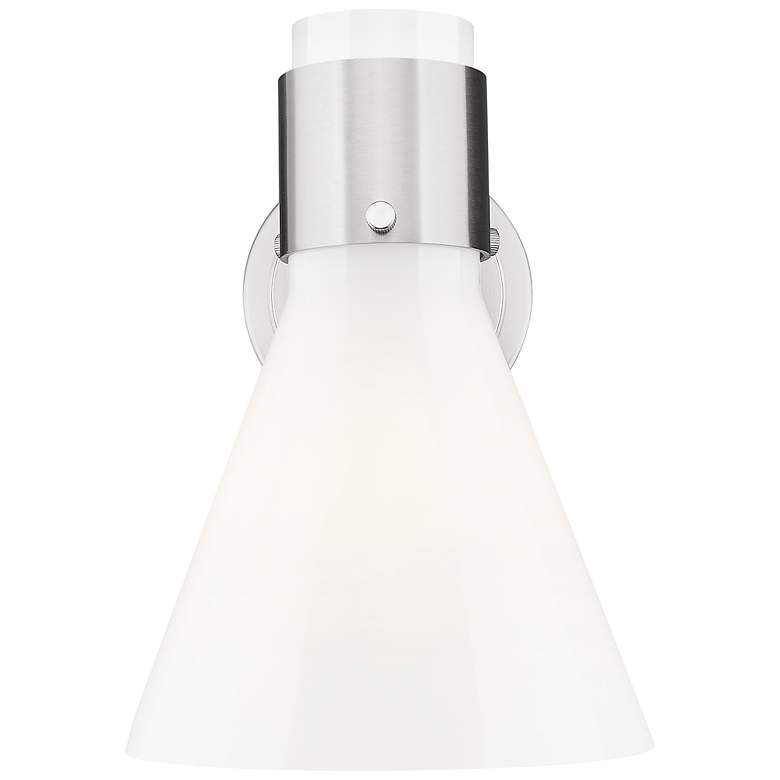 Image 2 Lawton Cone 8.5" High Satin Nickel Wall Sconce With Gloss White Shade more views