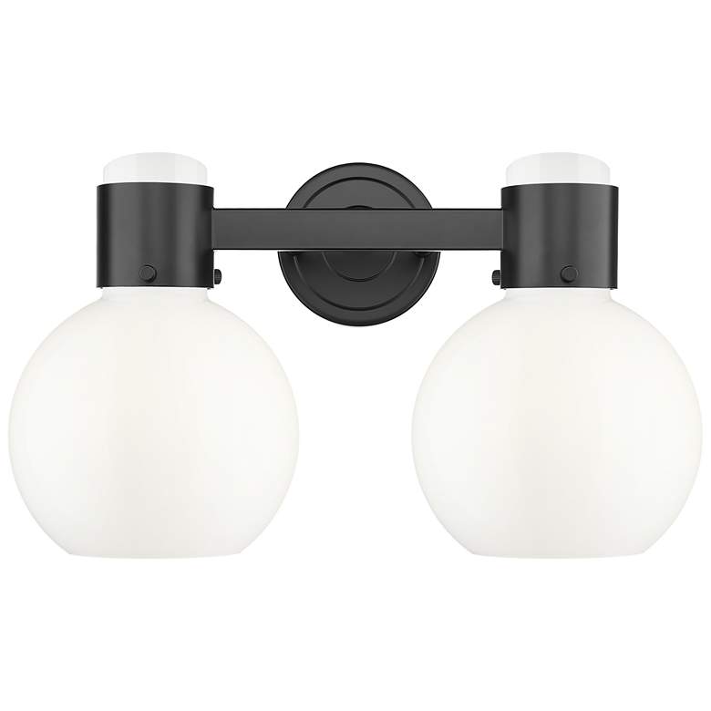 Image 1 Lawton Sphere 16"W 2 Light Black Wall Bath Light w/ Gloss White Shade