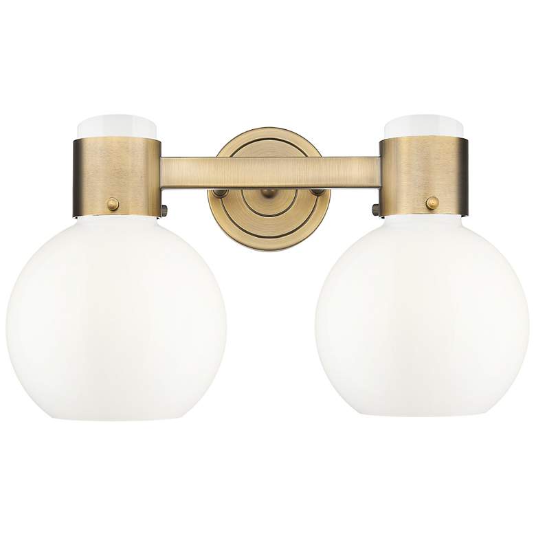 Image 1 Lawton Sphere 16"W 2 Light Brass Wall Bath Light w/ Gloss White Shade