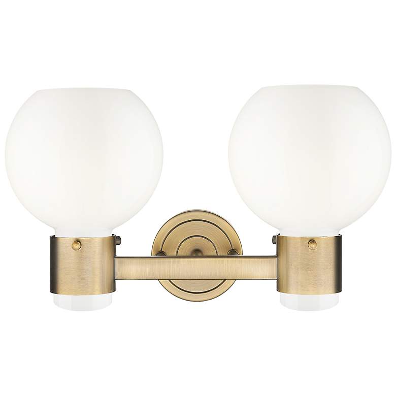 Image 2 Lawton Sphere 16"W 2 Light Brass Wall Bath Light w/ Gloss White Shade more views
