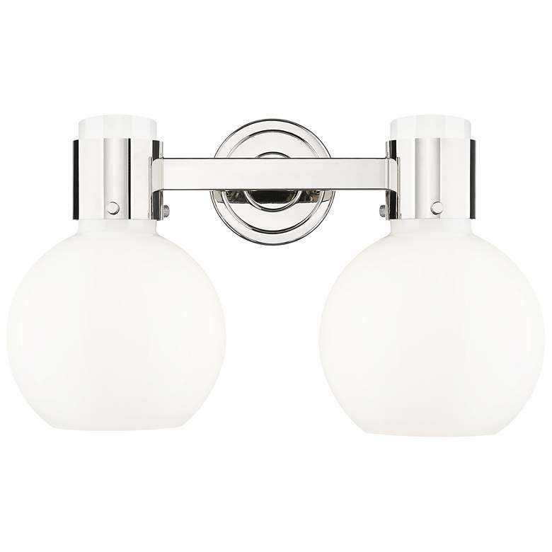 Image 1 Lawton Sphere 16"W 2 Light Nickel Wall Bath Light w/ Gloss White Shade