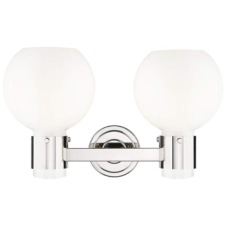 Image 3 Lawton Sphere 16"W 2 Light Nickel Wall Bath Light w/ Gloss White Shade more views