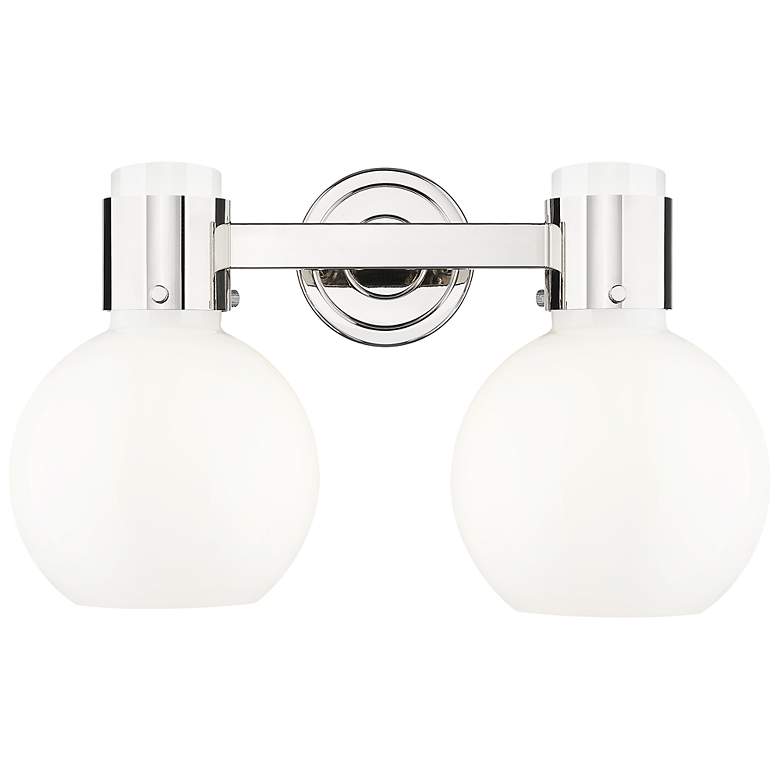 Image 4 Lawton Sphere 16"W 2 Light Nickel Wall Bath Light w/ Gloss White Shade more views
