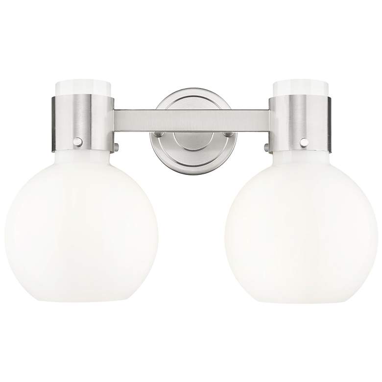Image 1 Lawton Sphere 16"W 2 Light Satin Nickel Bath Light w/ Gloss White Shade