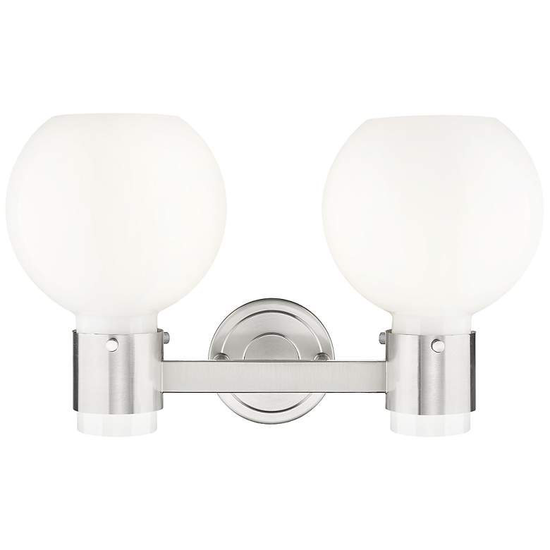 Image 2 Lawton Sphere 16"W 2 Light Satin Nickel Bath Light w/ Gloss White Shade more views