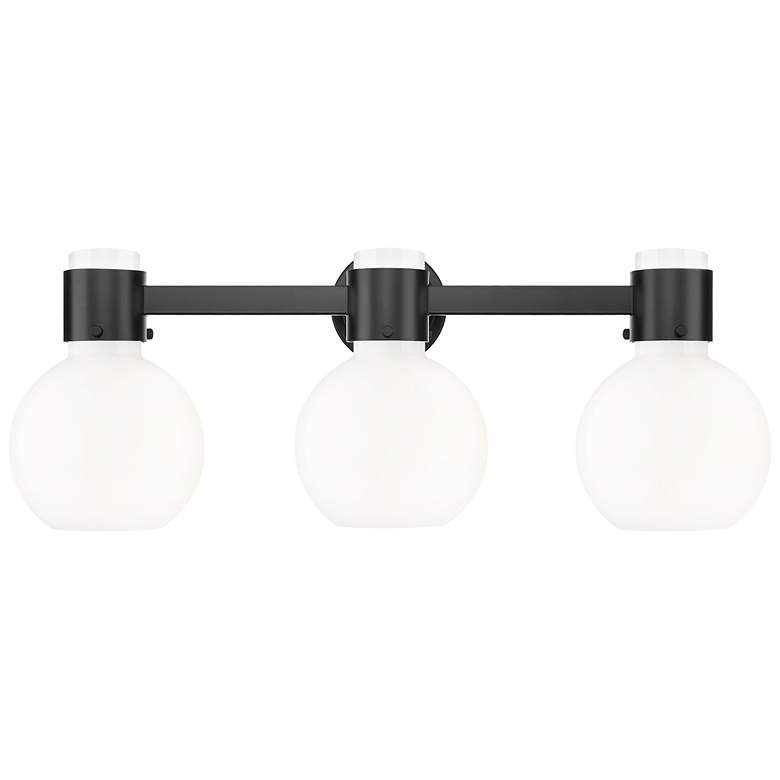 Image 1 Lawton Sphere 24"W 3 Light Black Wall Bath Light w/ Gloss White Shade