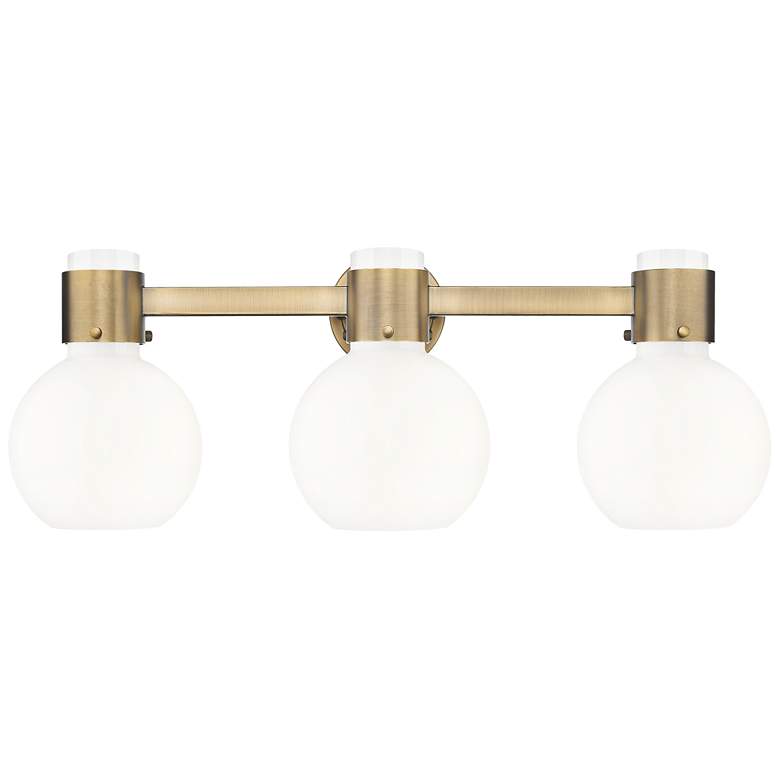 Image 1 Lawton Sphere 24"W 3 Light Brass Wall Bath Light w/ Gloss White Shade