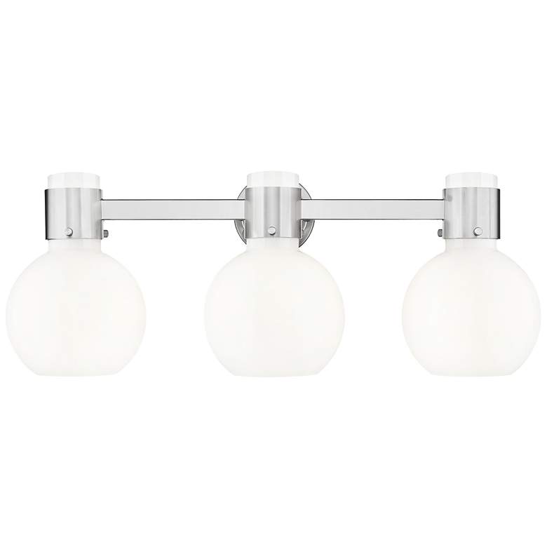 Image 1 Lawton Sphere 24"W 3 Light Satin Nickel Bath Light w/ Gloss White Shade