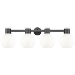 Lawton Sphere 34"W 4 Light Black Wall Bath Light w/ Gloss White Shade