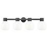 4_Lawton Sphere 34"W 4 Light Black Wall Bath Light w/ Gloss White Shade more views