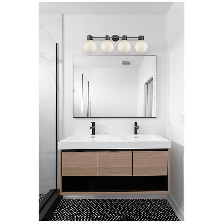 Image 5 Lawton Sphere 34"W 4 Light Black Wall Bath Light w/ Gloss White Shade more views