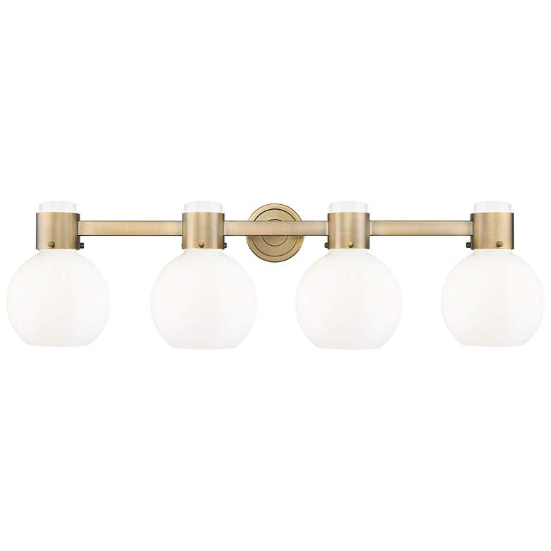 Image 1 Lawton Sphere 34"W 4 Light Brass Wall Bath Light w/ Gloss White Shade