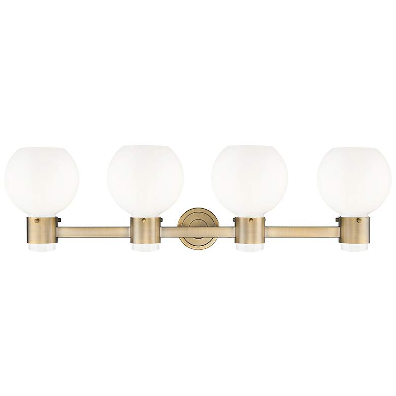 Image 2 Lawton Sphere 34"W 4 Light Brass Wall Bath Light w/ Gloss White Shade more views