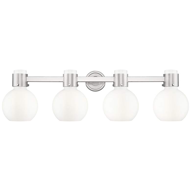 Image 1 Lawton Sphere 34"W 4 Light Satin Nickel Bath Light w/ Gloss White Shade