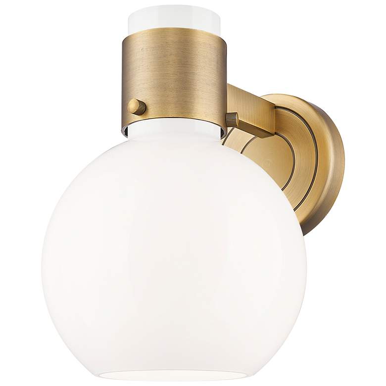 Image 1 Lawton Sphere 8.5"H Brushed Brass Wall Sconce With Gloss White Shade