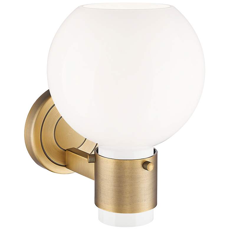 Image 3 Lawton Sphere 8.5"H Brushed Brass Wall Sconce With Gloss White Shade more views