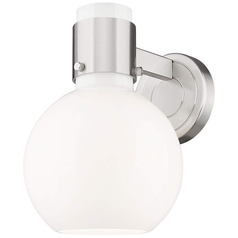 Image 1 Lawton Sphere 8.5"H Satin Nickel Wall Sconce w/ Gloss White Shade