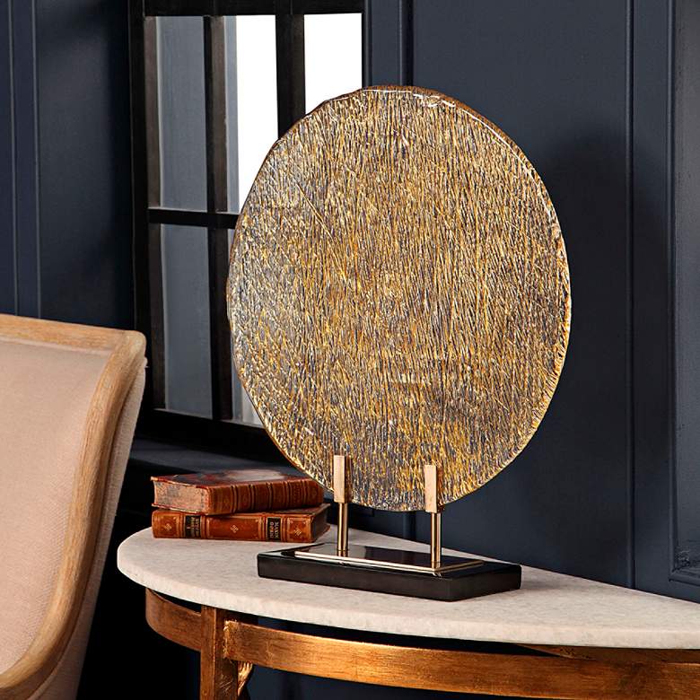 Layan 21&quot; High Gold Rippled Art Glass Charger with Stand