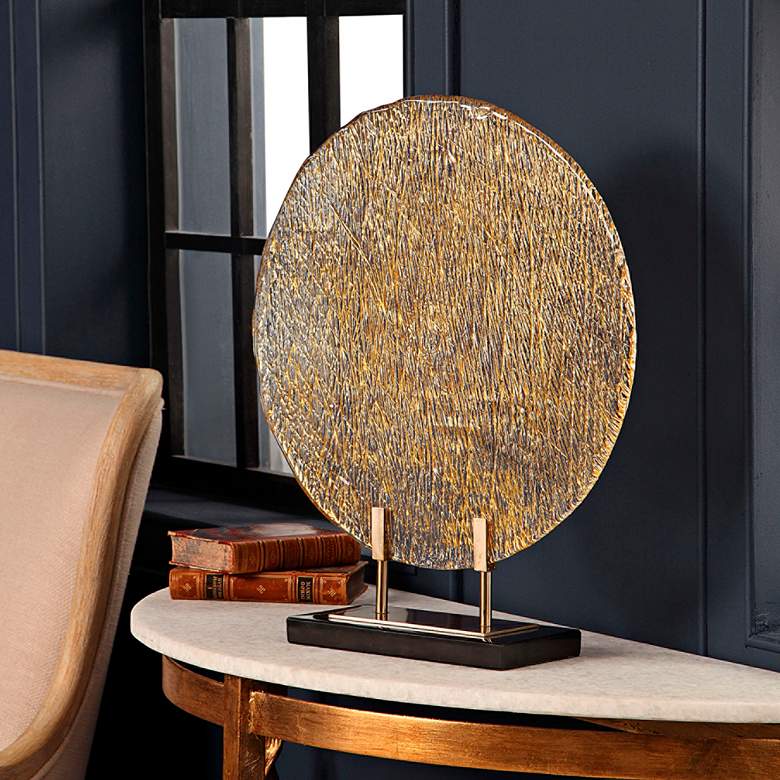 Image 1 Layan 21" High Gold Rippled Art Glass Charger with Stand