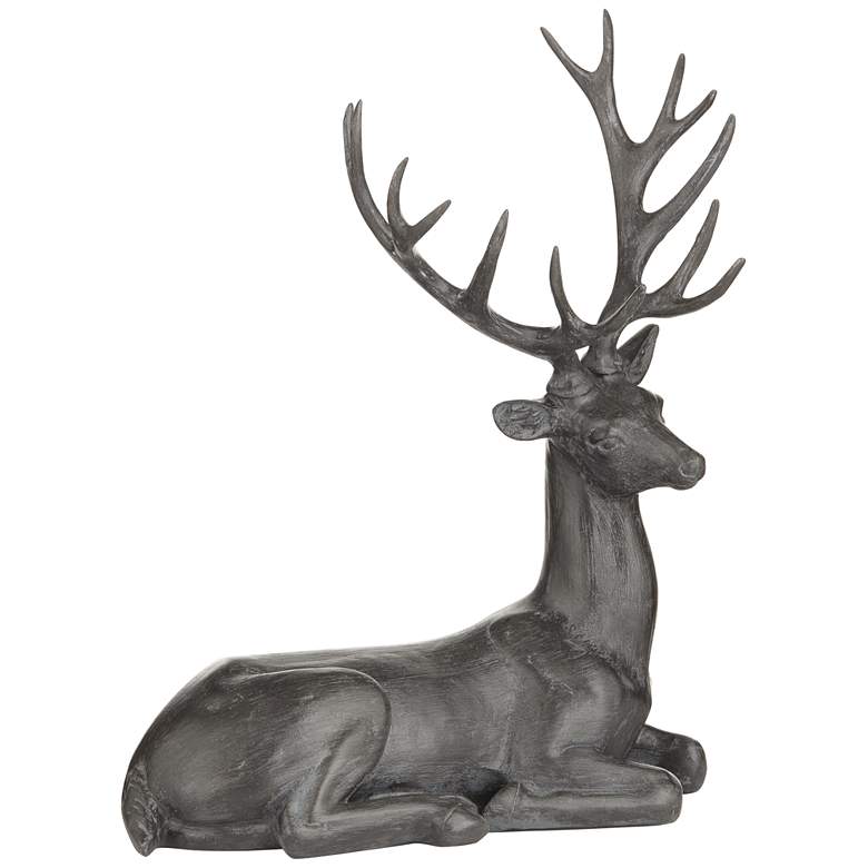 Image 1 Laying Stag 14 1/2" High Matte Black Statue