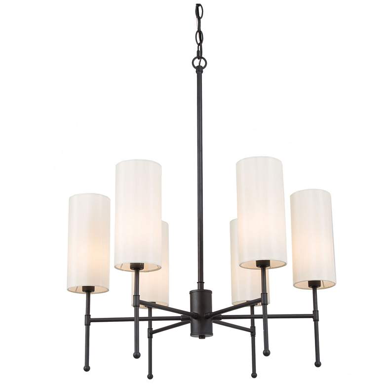 Image 1 Layla 24"W Black 6-Light Chandelier w/ White Fabric Shades