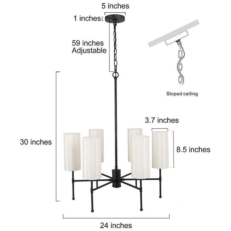 Image 3 Layla 24"W Black 6-Light Chandelier w/ White Fabric Shades more views