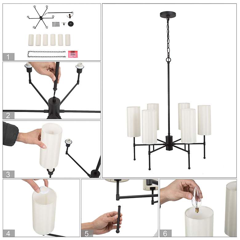 Image 7 Layla 24"W Black 6-Light Chandelier w/ White Fabric Shades more views