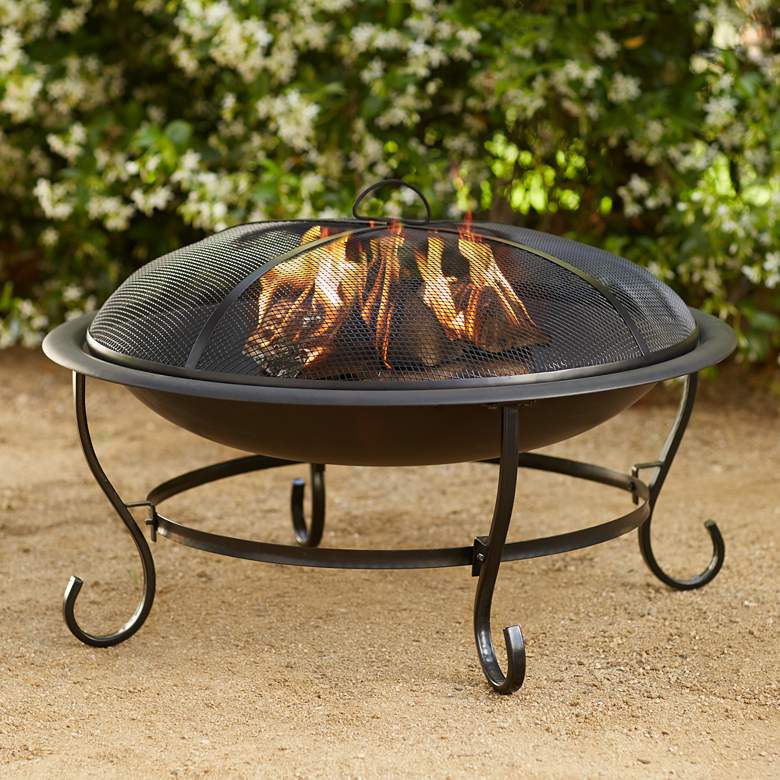 Image 1 Layna 29 inch Wide Black Round Steel Fire Pit