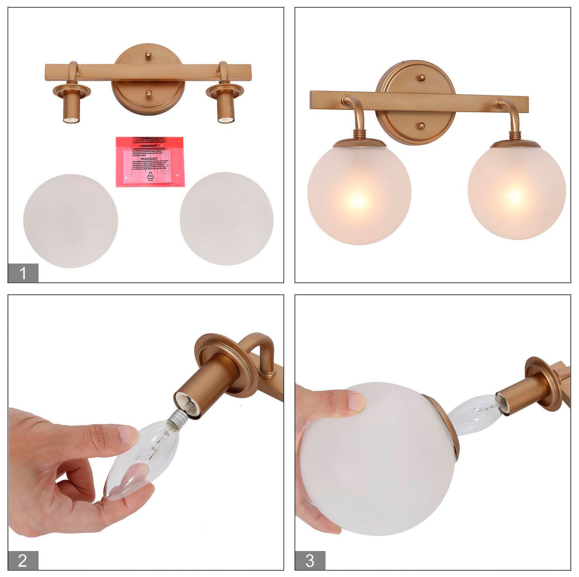 Image 5 Lazia 15"W 2-Light Gold Frosted Glass Bathroom Vanity Light more views